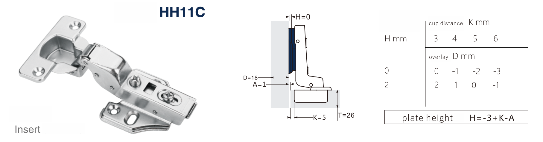 HH11C Two-way hydraulic clip-on plate hinge